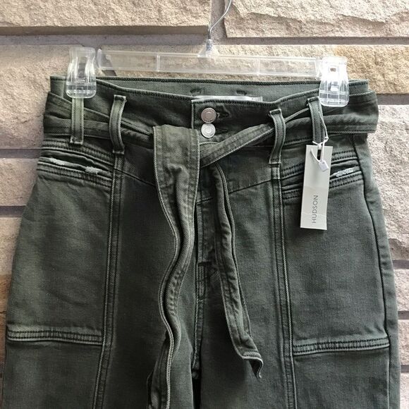 Anthropologie Hudson Utility Straight Ankle Jean with belt Rifle Green 26 NWT - Picture 9 of 16